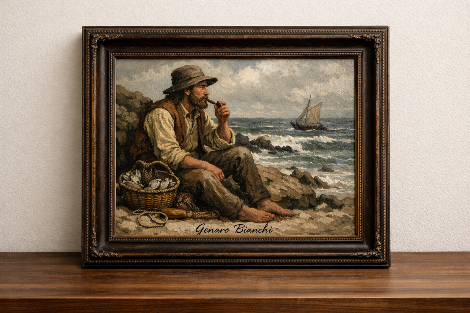 Fisherman on the rocky shore