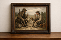Huntsmen and dogs in a misty landscape