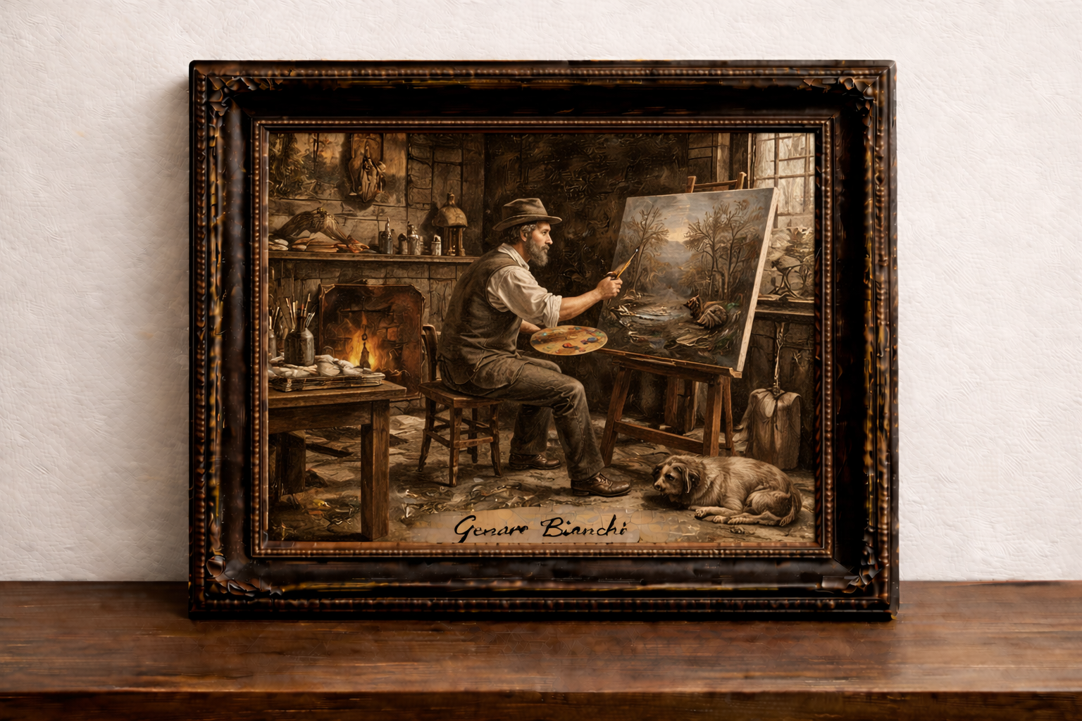 L'artiste en atelier rustique