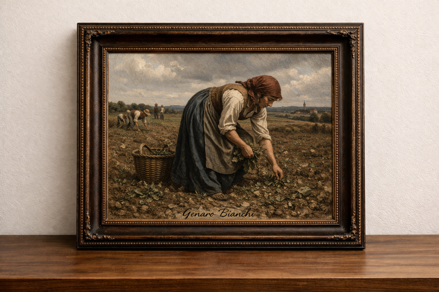 Paysage rural avec femme en champ