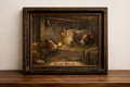 Rustic barn with cows and lantern