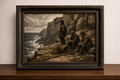 Rustic coastal scene in antique frame